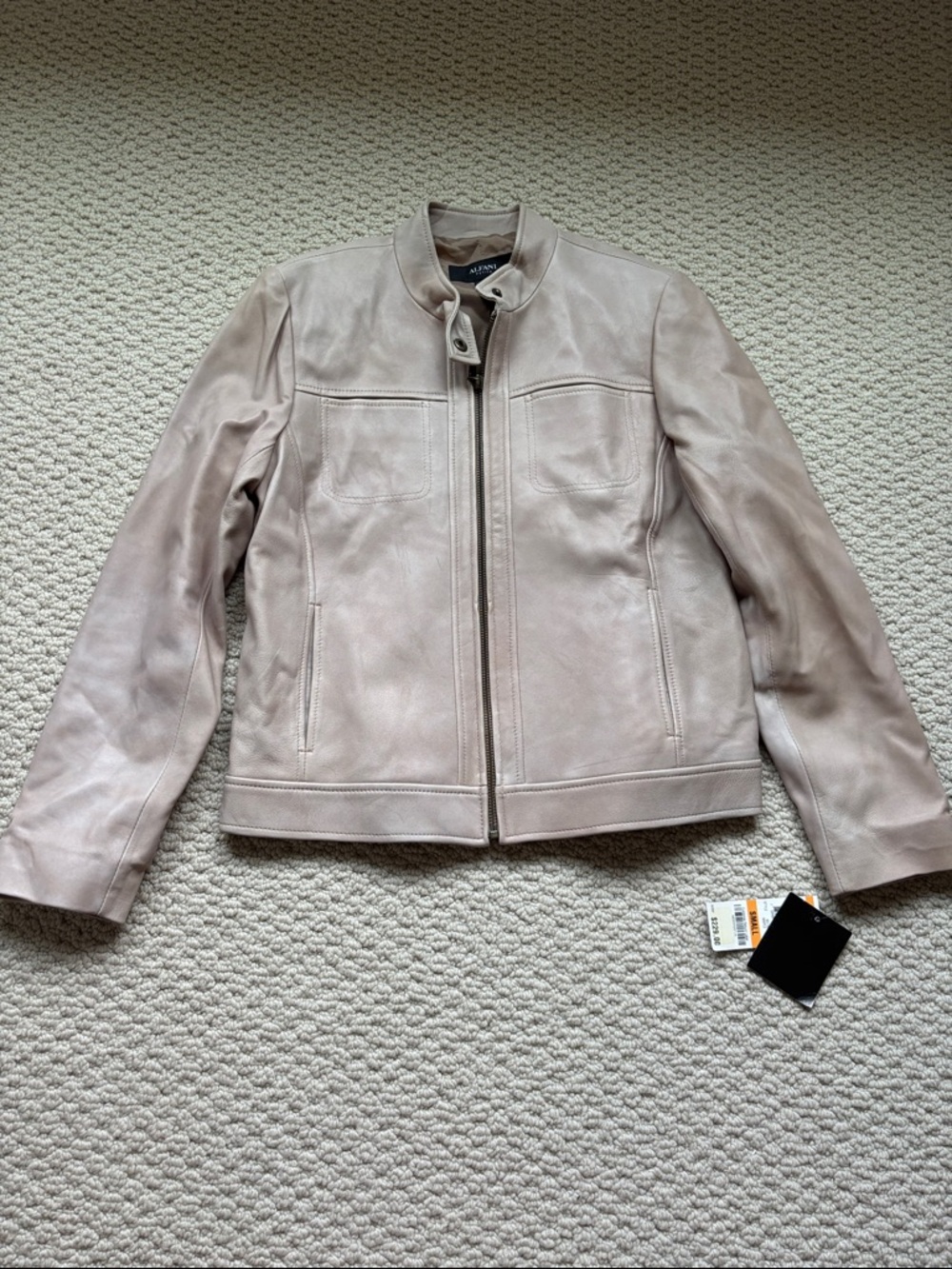 Alfani Women's Light Taupe Leather Zip Jacket. BNWT. Small.